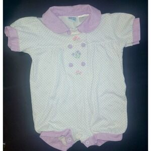 Small Steps Romper‎ 3-6 Months Purple Gingham Polka Dot Girl Outfit vintage y2k